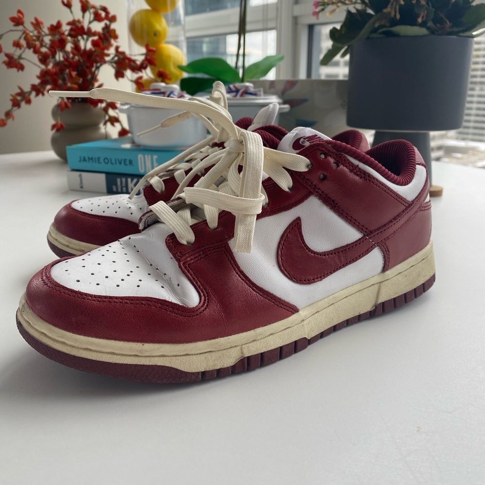 Nike Burgundy and White Low-Top Sneakers Dunk Low